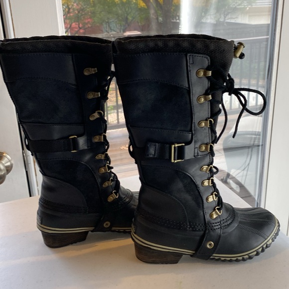 Sorel Conquest Carly Waterproof Suede & Leather Lace-Up Boots Black Size 6 - Picture 1 of 14